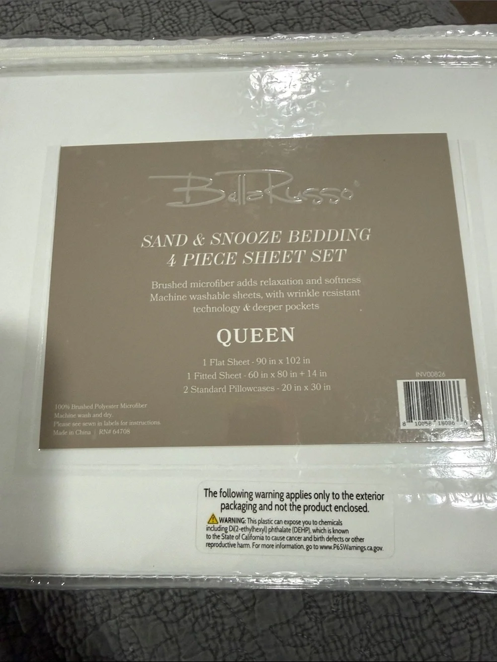 NWT Bella Russo Sand & Snooze White 4-Piece Queen Sheet Set